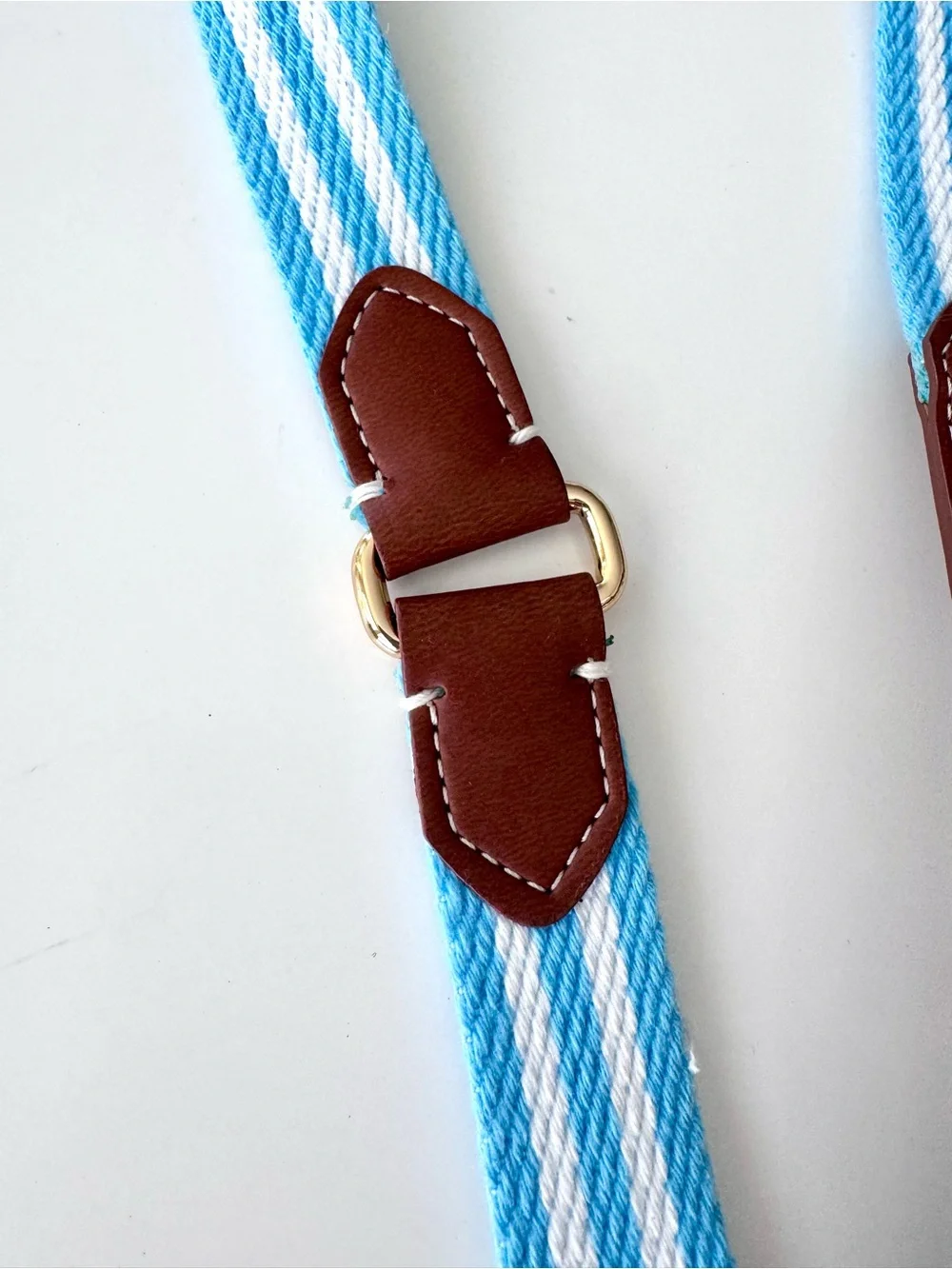Tommy Hilfiger Striped Light Blue Belt with Brown Leather Golden Tone Buckle M